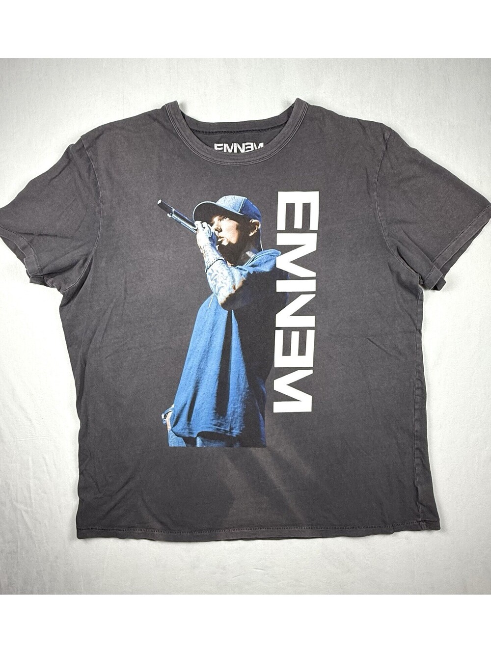 Eminem T-Shirt Graphic Logo Sz XXL GrayCrew Neck 2018 Distressed 100% Cotton